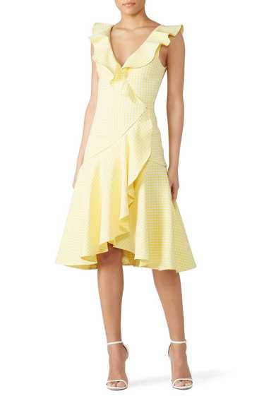 SIMKHAI Gingham Ruffle V-Neck Dress