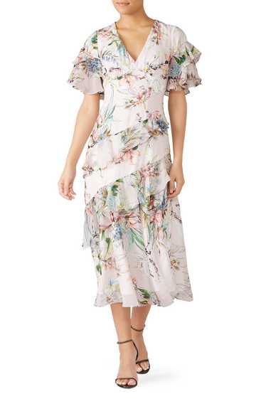 Theia Blush Multi Floral Ruffle Dress