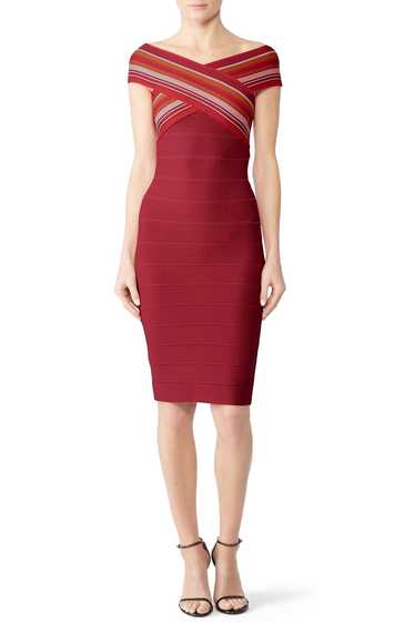 Herve Leger Double-Strap Bandage Dress in Red Rayon