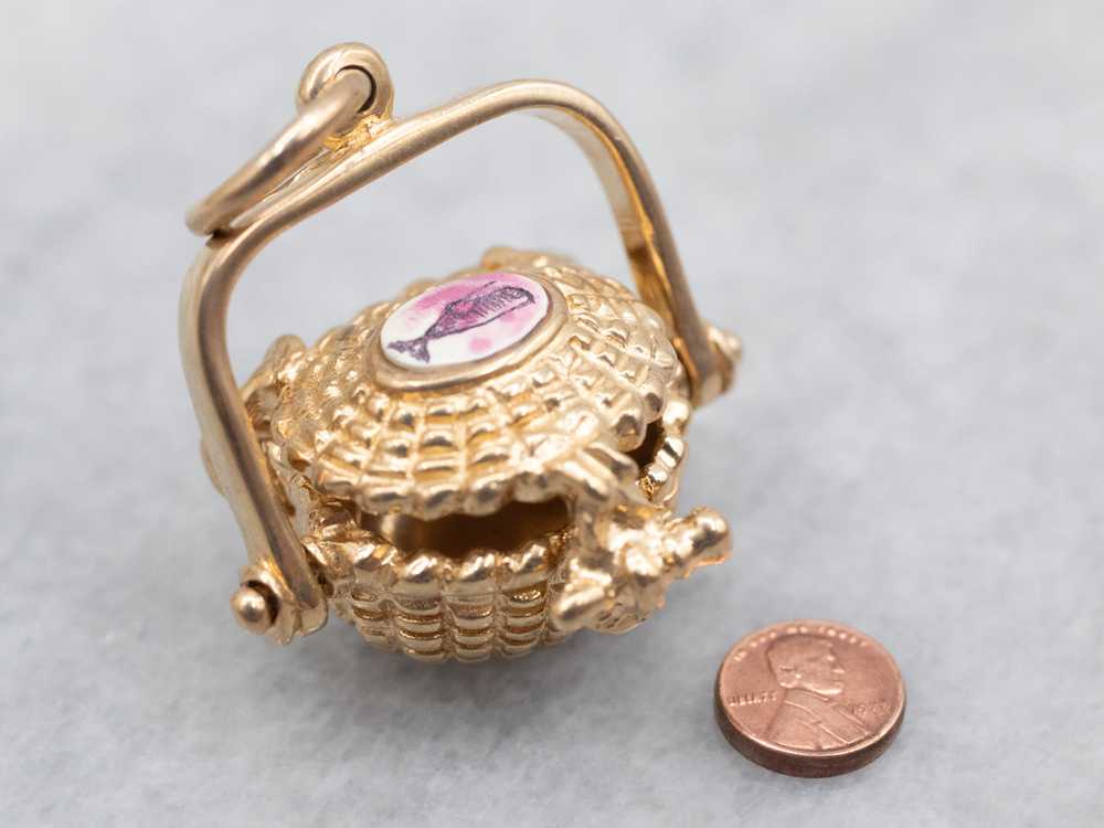 Yellow Gold Nantucket Basket Pendant with Mini Pe… - image 1