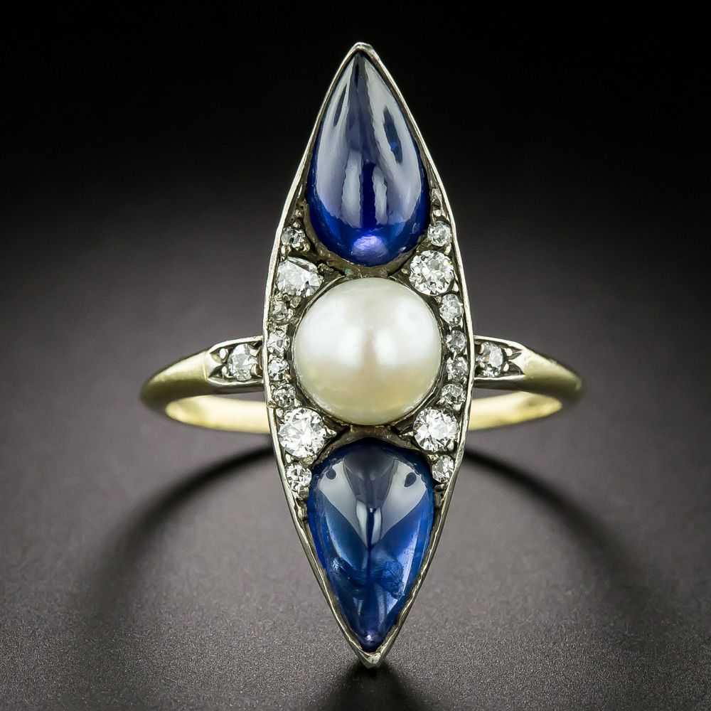 Victorian Pearl, No-Heat Sapphire and Diamond Din… - image 1