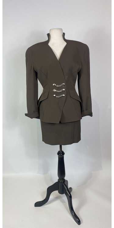 Early 1990s MUGLER Olive Wool Blazer Jacket and Sk