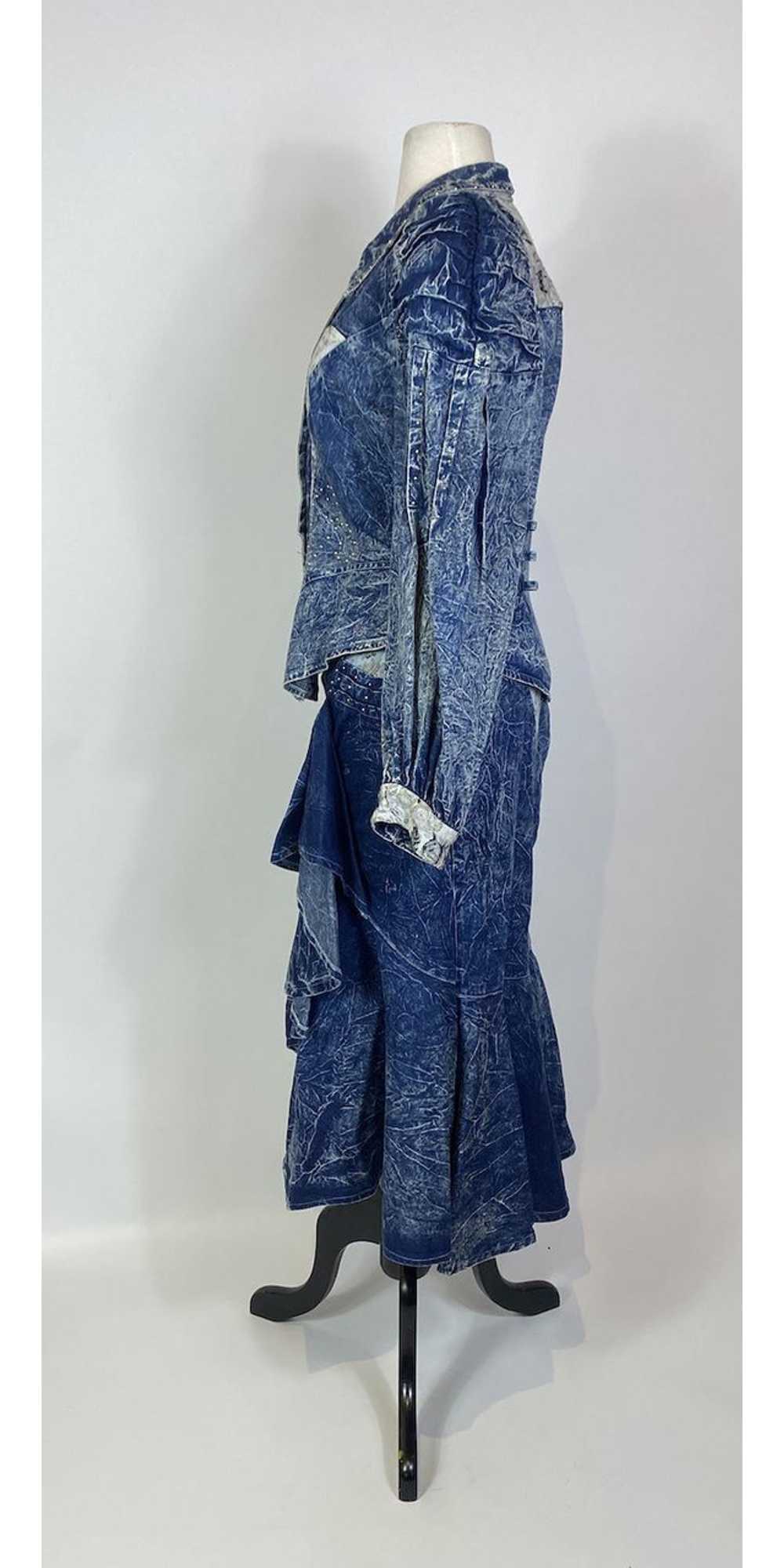 1980s Carreli Acid Wash Denim Three Piece Skirt T… - image 4