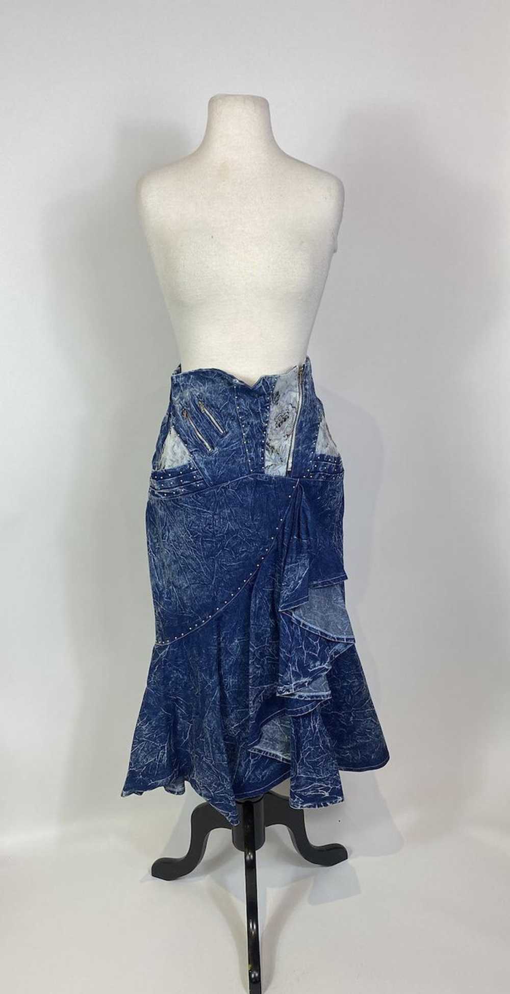 1980s Carreli Acid Wash Denim Three Piece Skirt T… - image 8