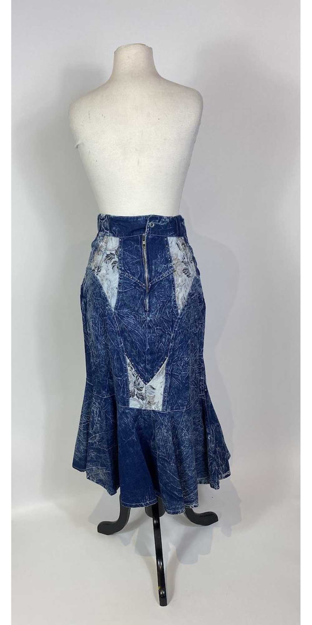 1980s Carreli Acid Wash Denim Three Piece Skirt T… - image 9