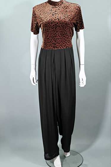 90s CDC Black/Leopard Jumpsuit, Velour Chiffon Jum