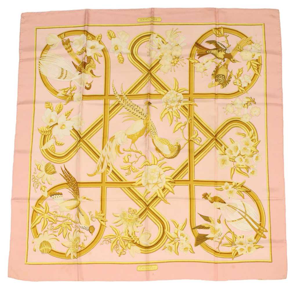 HERMES Carre 90 Scarf "CARAIBES" Silk Pink Auth a… - image 1
