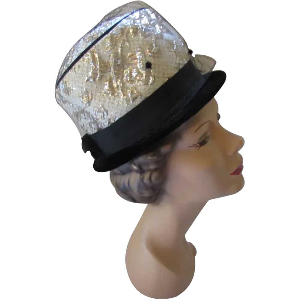 SALE 1960 Era Bucket Hat Gold Brocade and Black V… - image 1