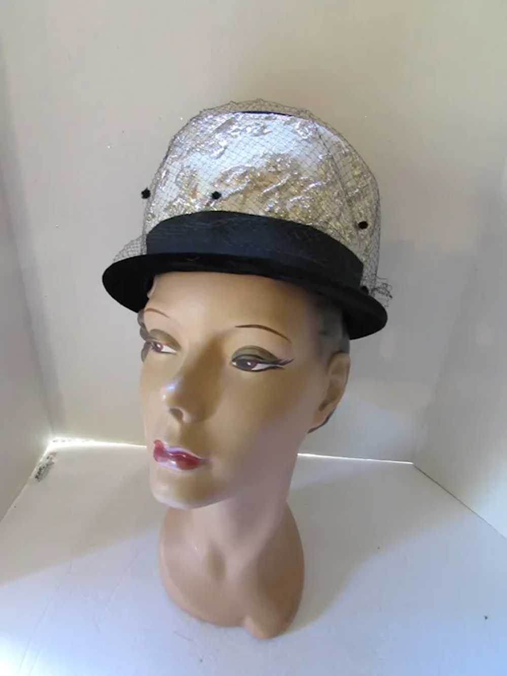 SALE 1960 Era Bucket Hat Gold Brocade and Black V… - image 3