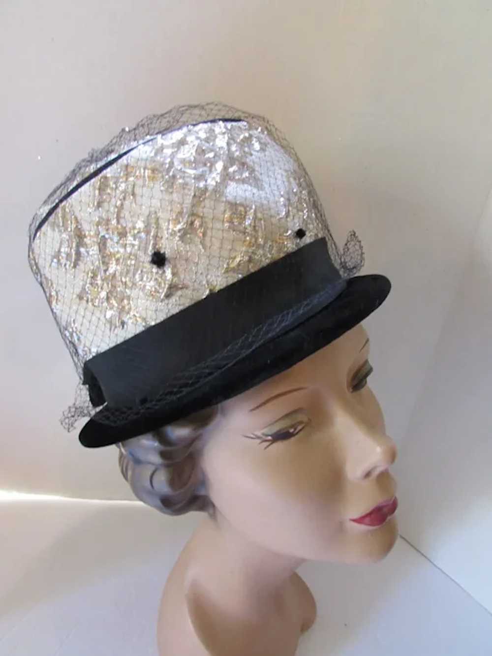 SALE 1960 Era Bucket Hat Gold Brocade and Black V… - image 4