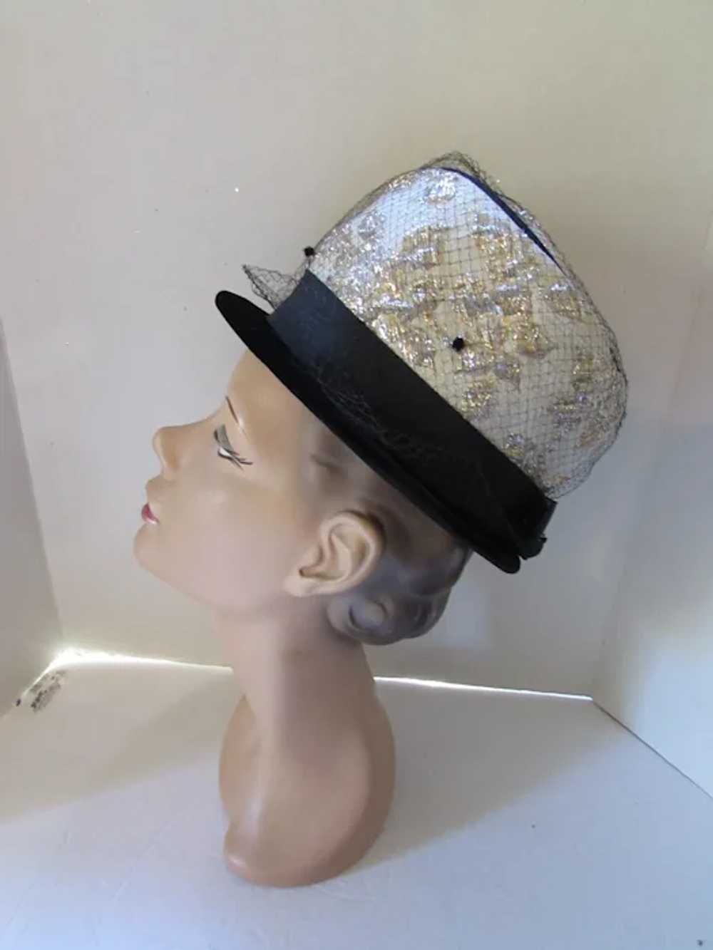 SALE 1960 Era Bucket Hat Gold Brocade and Black V… - image 5