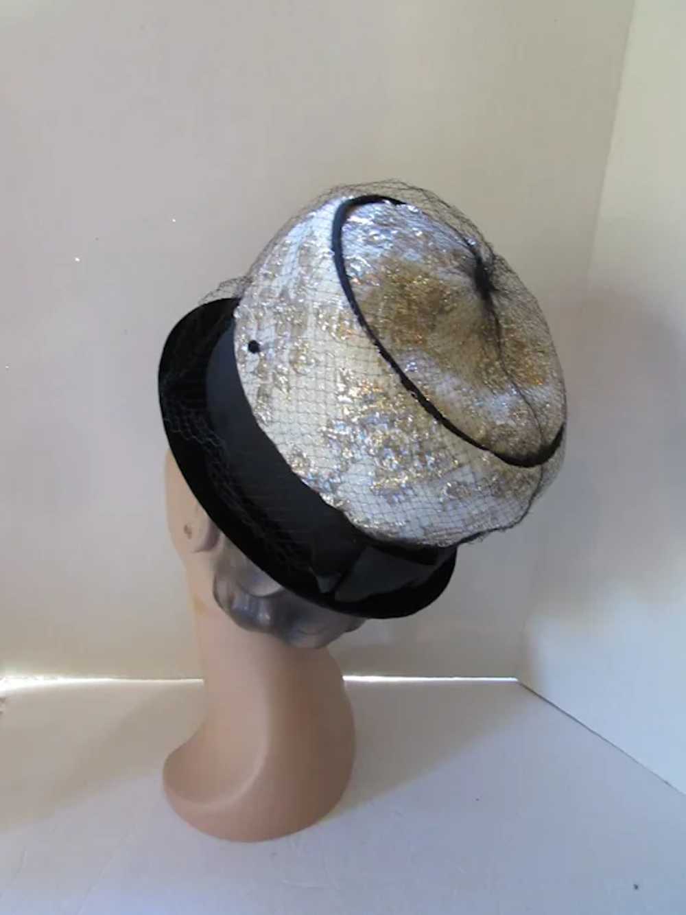SALE 1960 Era Bucket Hat Gold Brocade and Black V… - image 6