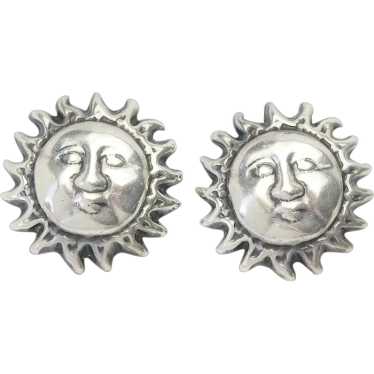 Funky large vintage sterling silver sun face clip 