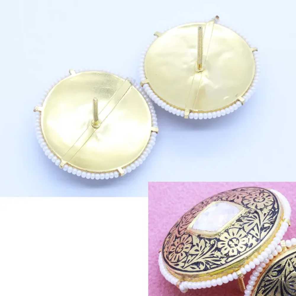 Vintage Earrings 22k Gold Pearl White Sapphire En… - image 5