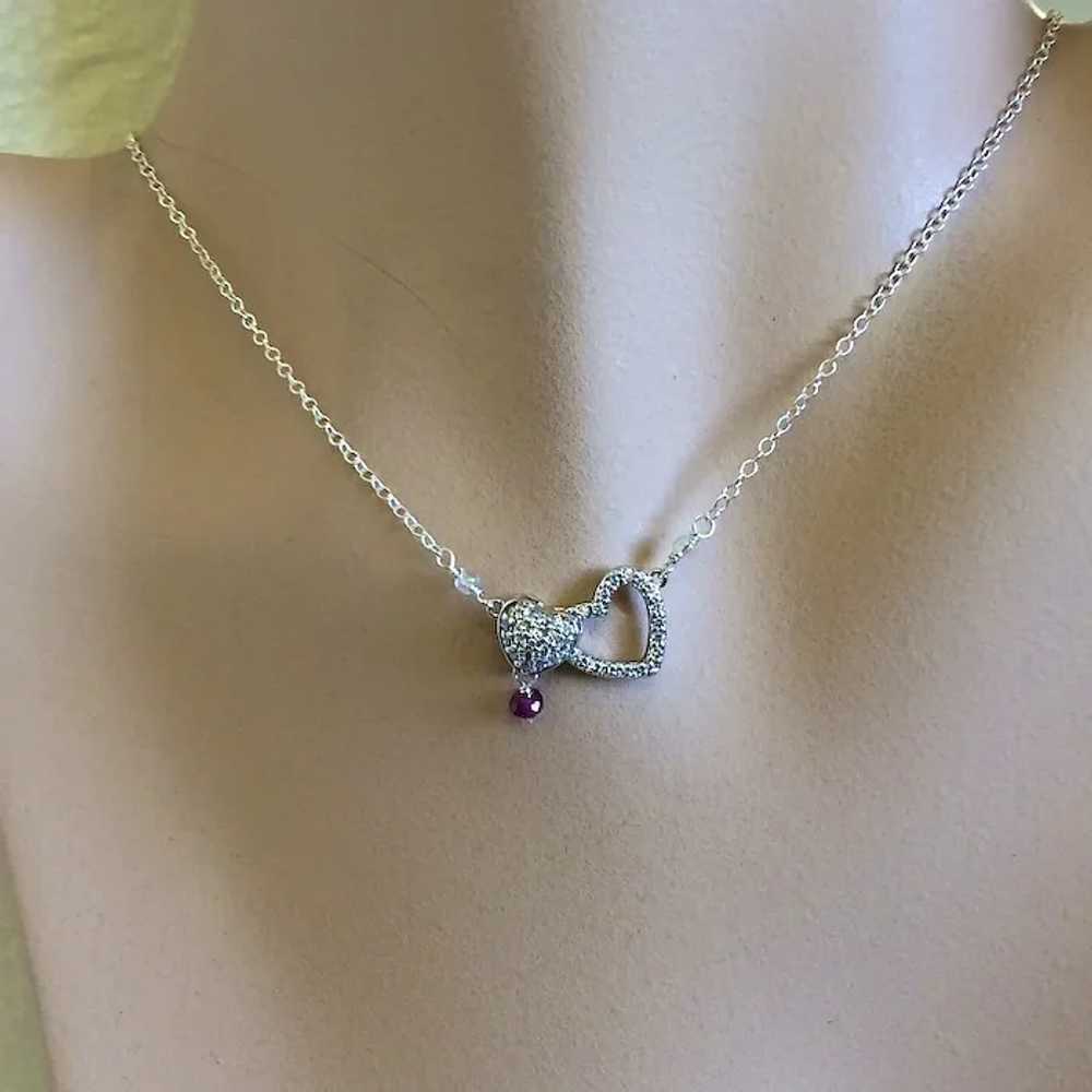 Pave hearts Silver necklace Double happiness CZ h… - image 2