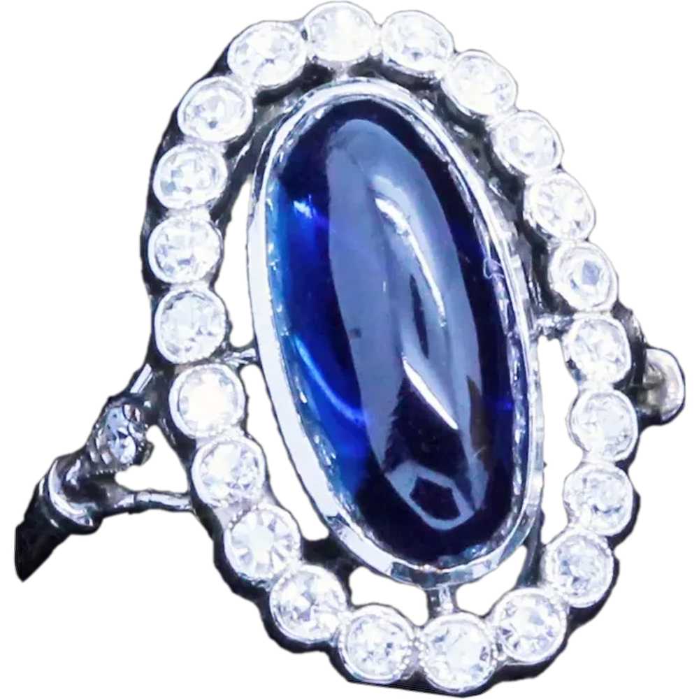 Antique Art Deco Ring Platinum Cabochon Sapphire … - image 1