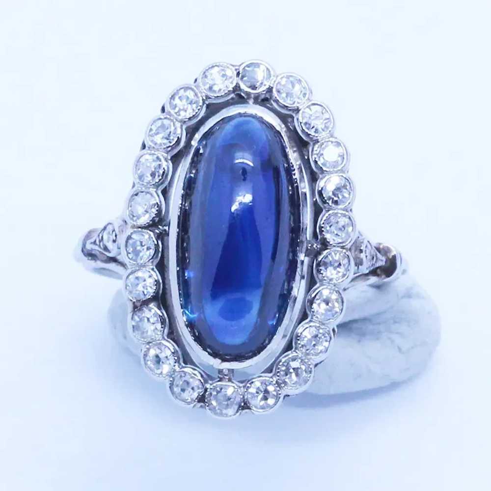 Antique Art Deco Ring Platinum Cabochon Sapphire … - image 3