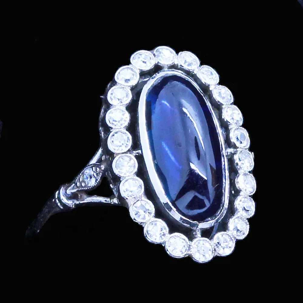 Antique Art Deco Ring Platinum Cabochon Sapphire … - image 4