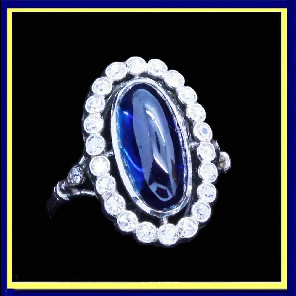 Antique Art Deco Ring Platinum Cabochon Sapphire … - image 7