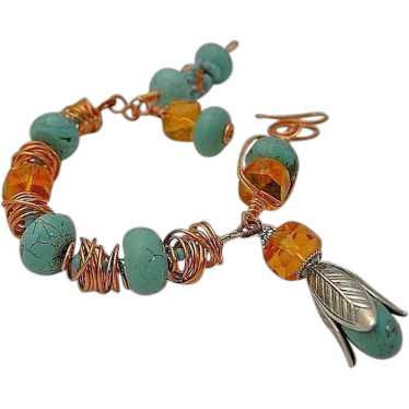 Copper, Turquoise bracelet, weave wrap, Camp Sunda