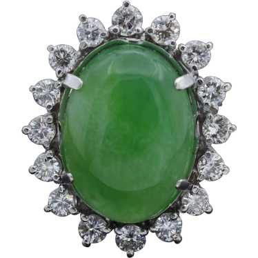 Vintage 11.75Ct Green Jade & 1.67 TCW Diamond Pla… - image 1