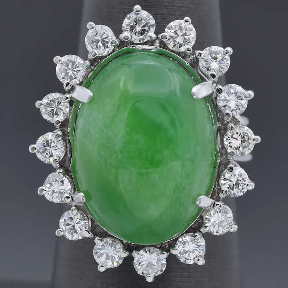 Vintage 11.75Ct Green Jade & 1.67 TCW Diamond Pla… - image 2