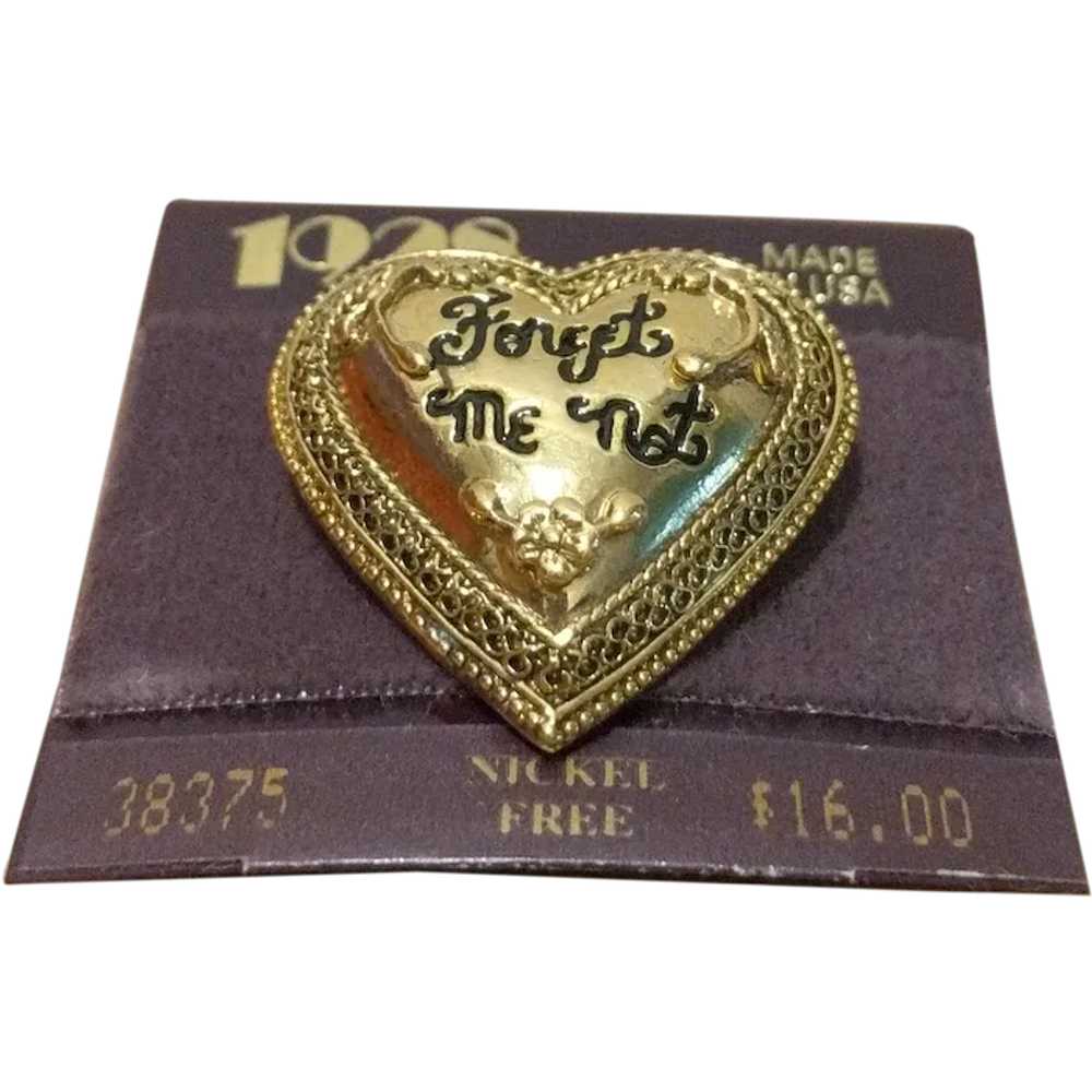 1928 Goldtone Pin Broach Heart - image 1