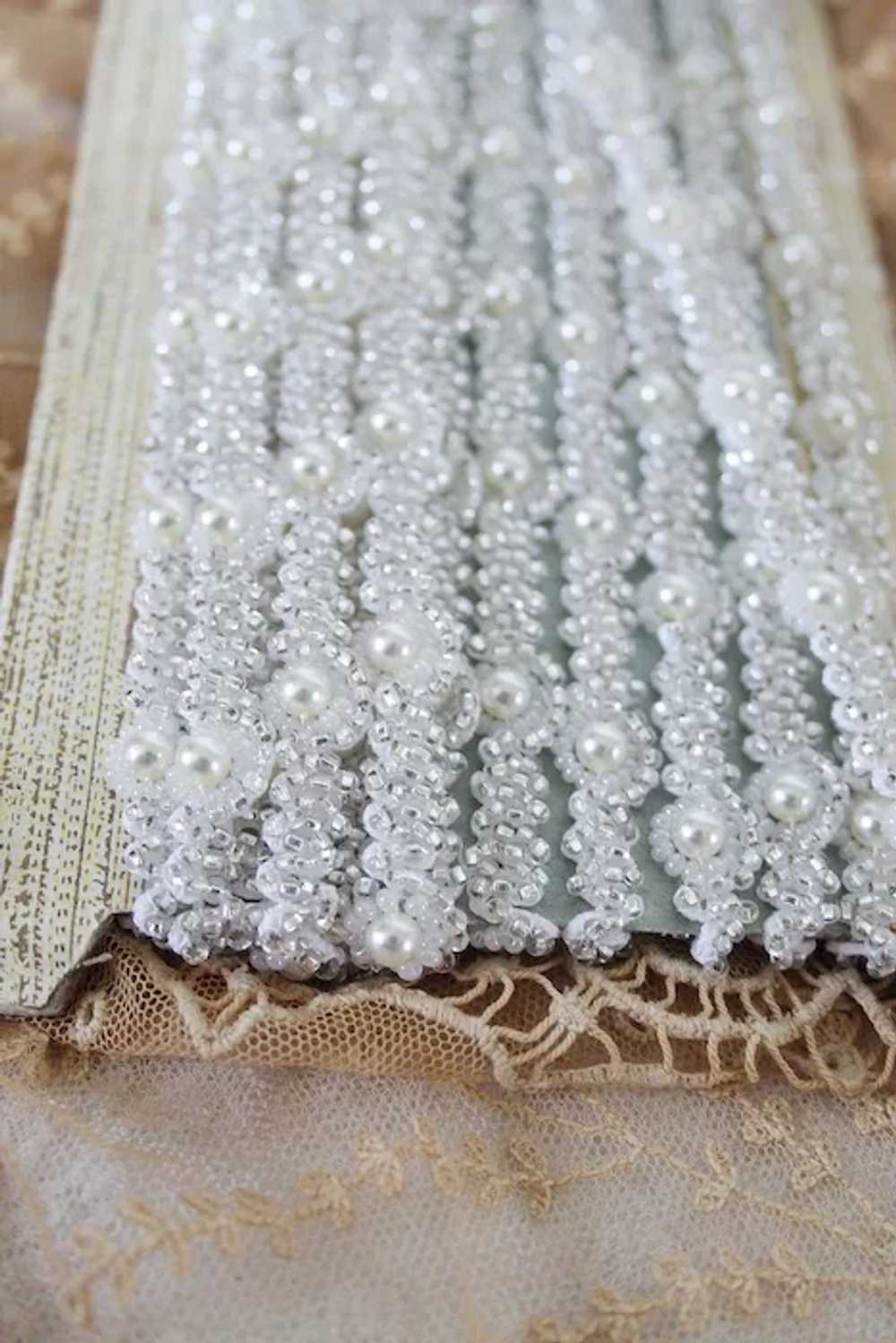 1 Yard Czech Hand Beaded Vintage Trim Faux Pearls… - image 2