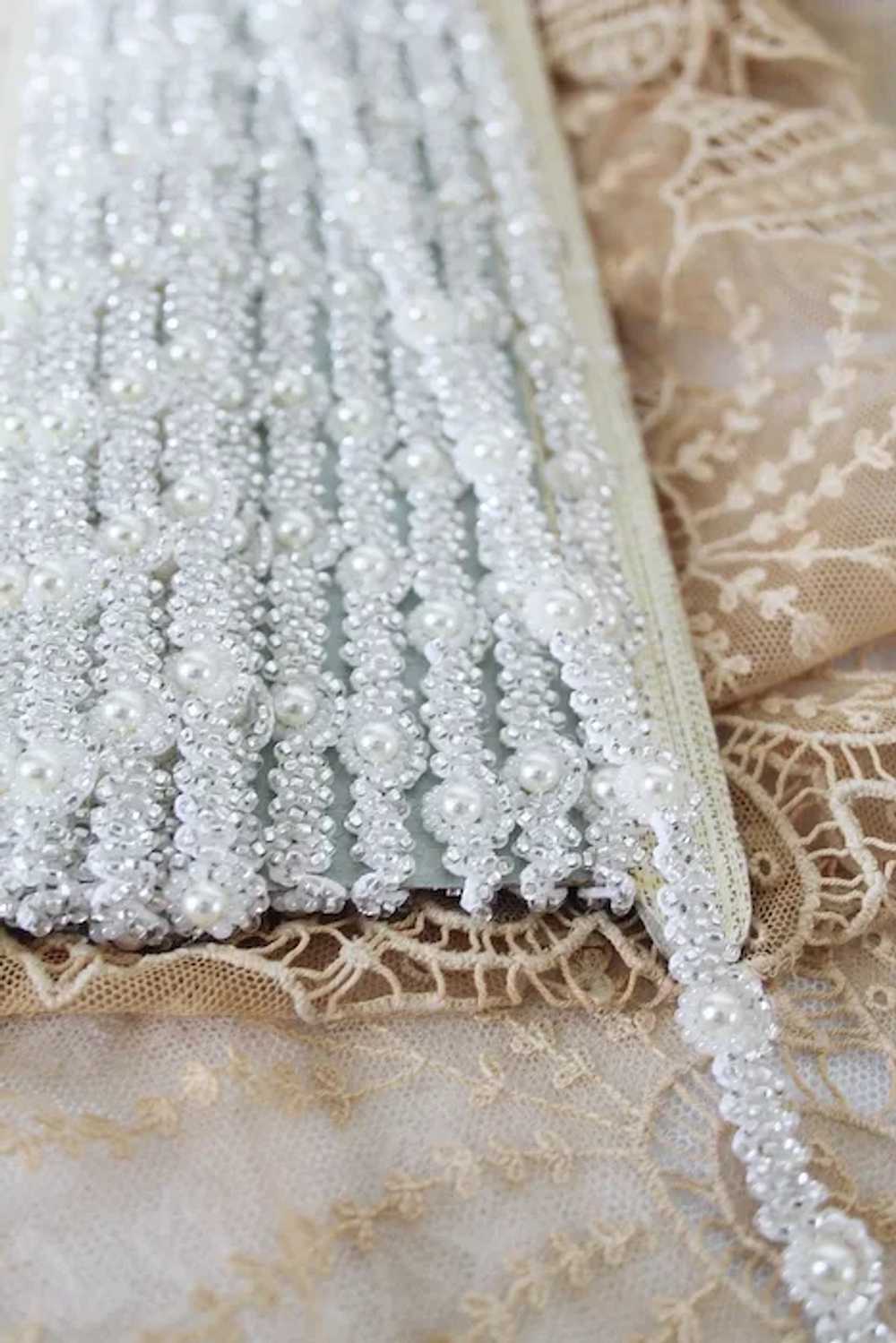 1 Yard Czech Hand Beaded Vintage Trim Faux Pearls… - image 3