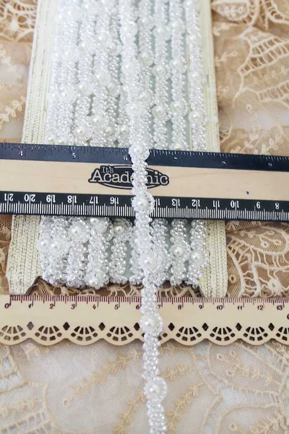 1 Yard Czech Hand Beaded Vintage Trim Faux Pearls… - image 4