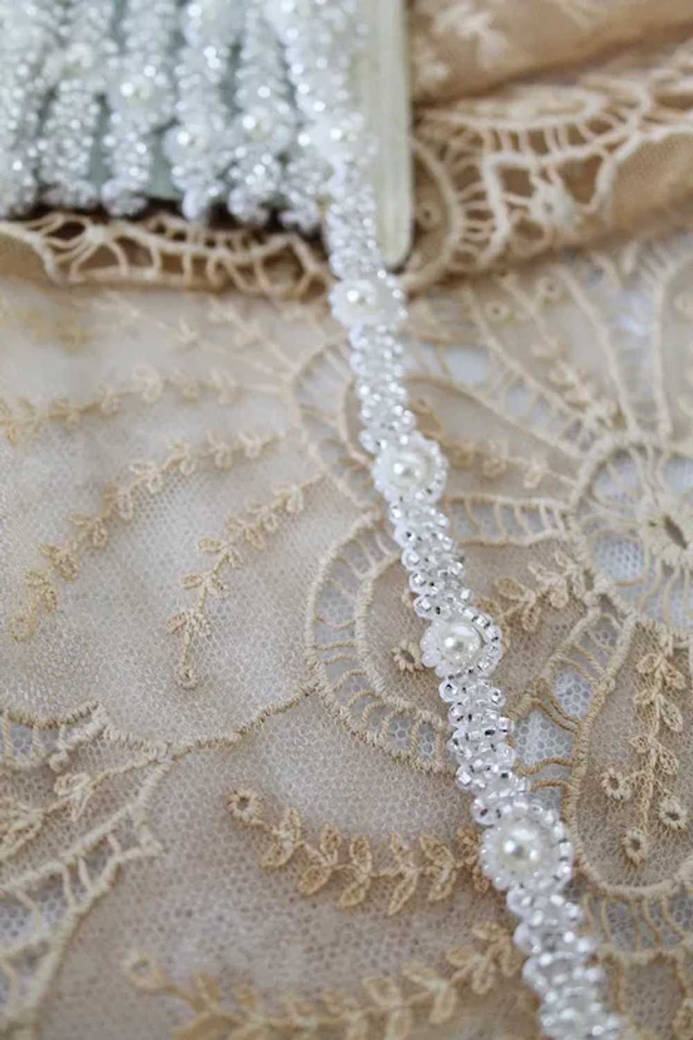 1 Yard Czech Hand Beaded Vintage Trim Faux Pearls… - image 5