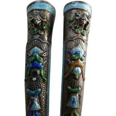 Antique Qing Dynasty Silver Enamel Finger Nail Gua