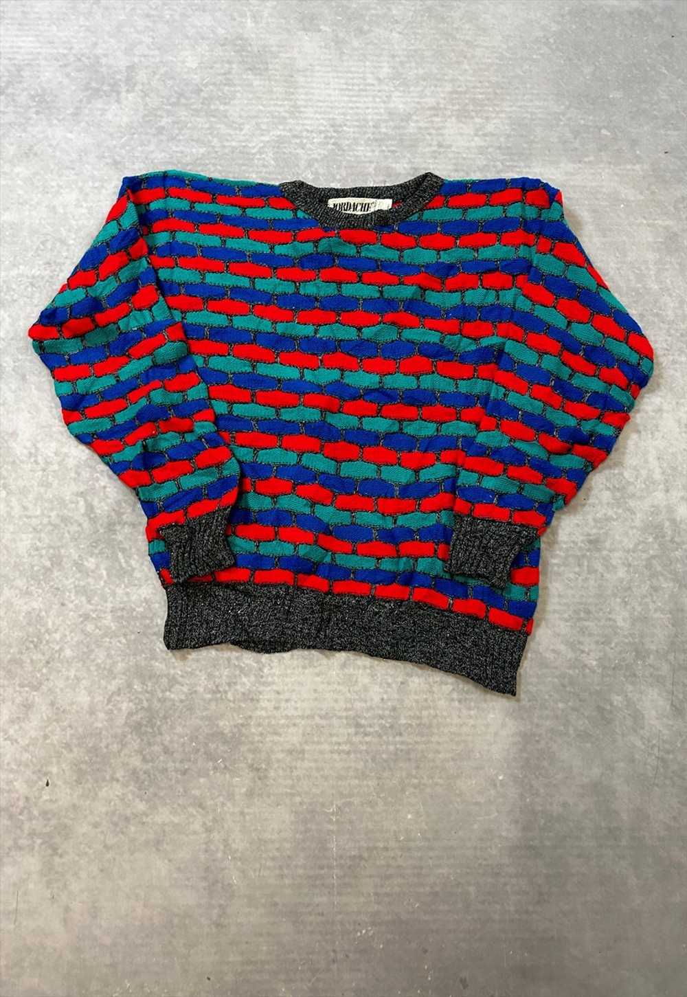 Vintage Abstract Knitted Jumper Patterned Grandad… - image 1