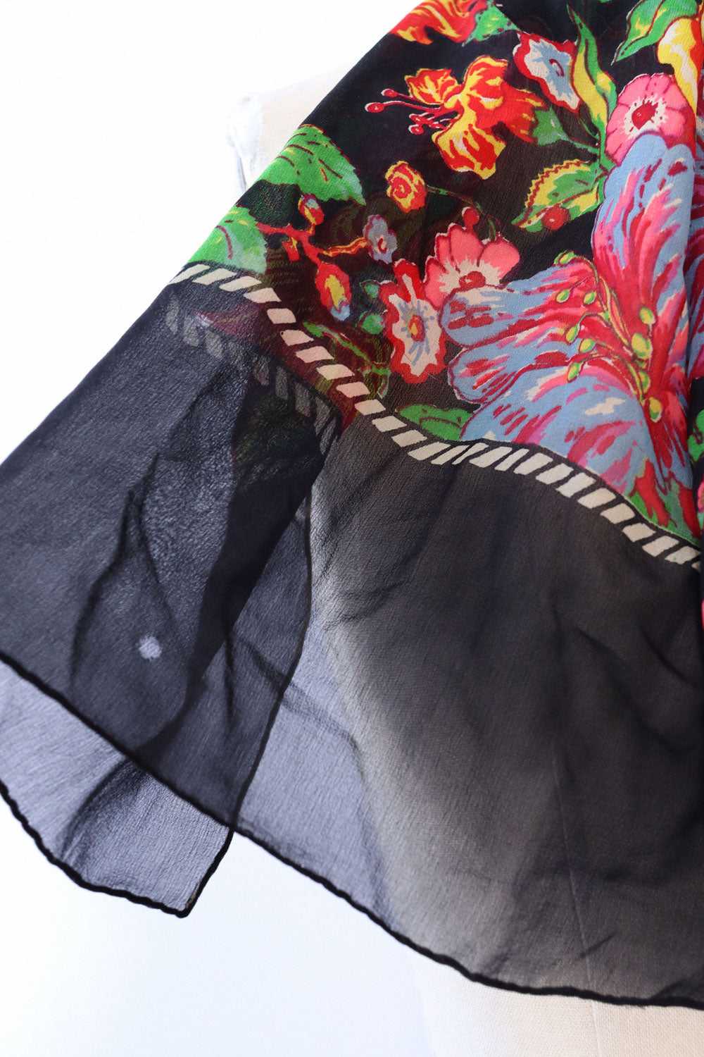 Black Silk Chiffon Floral Scarf - image 5