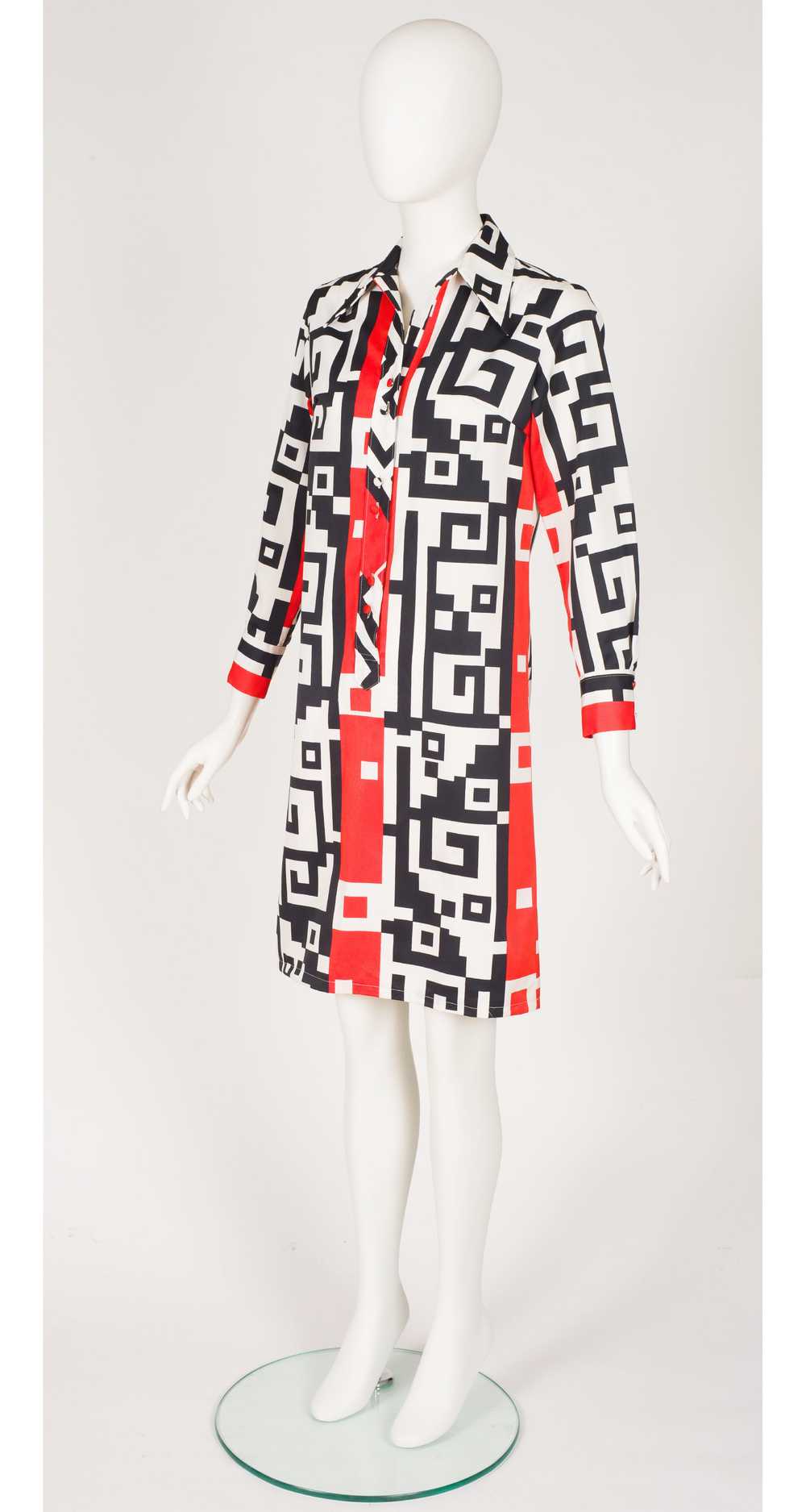 Lanvin 1970s Red & Black Geometric Print Shirt Dr… - image 4