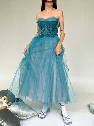 Tulle Velvet Dress - Blue