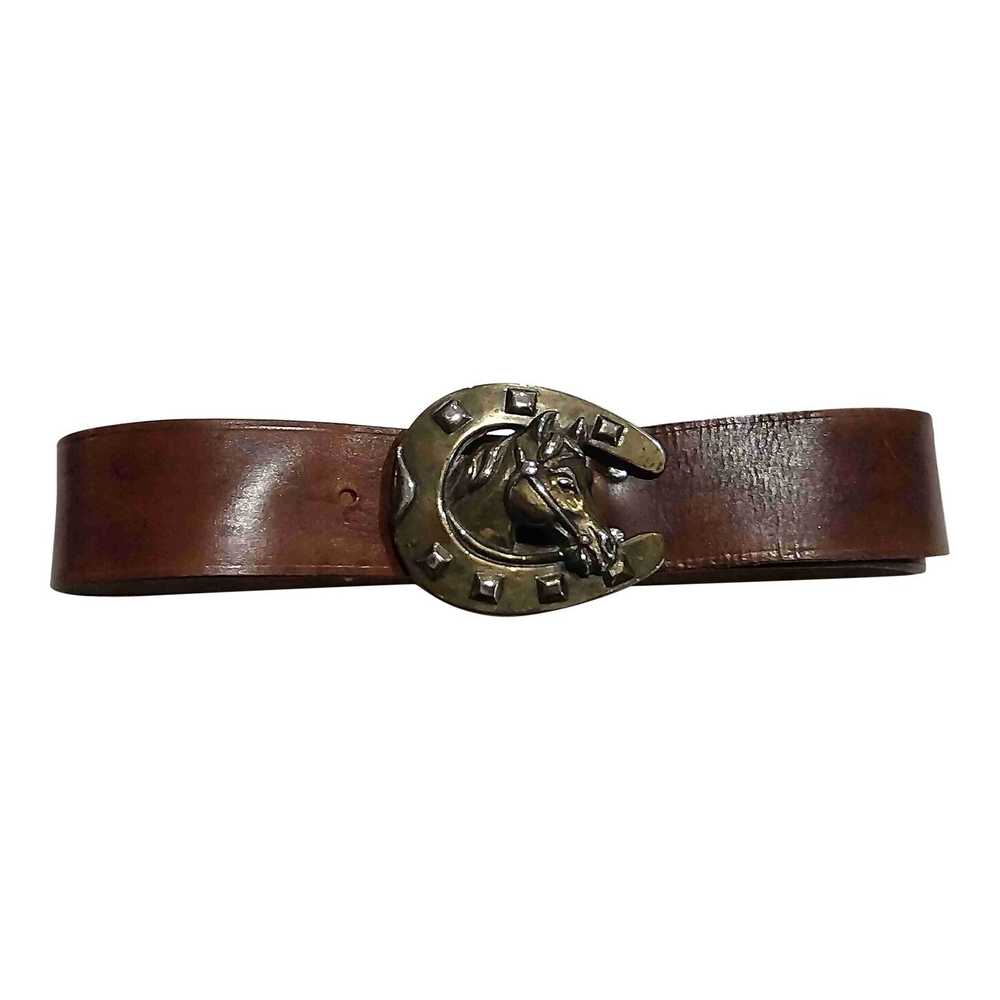 Leather belt - Brown leather belt Horse head buck… - image 1