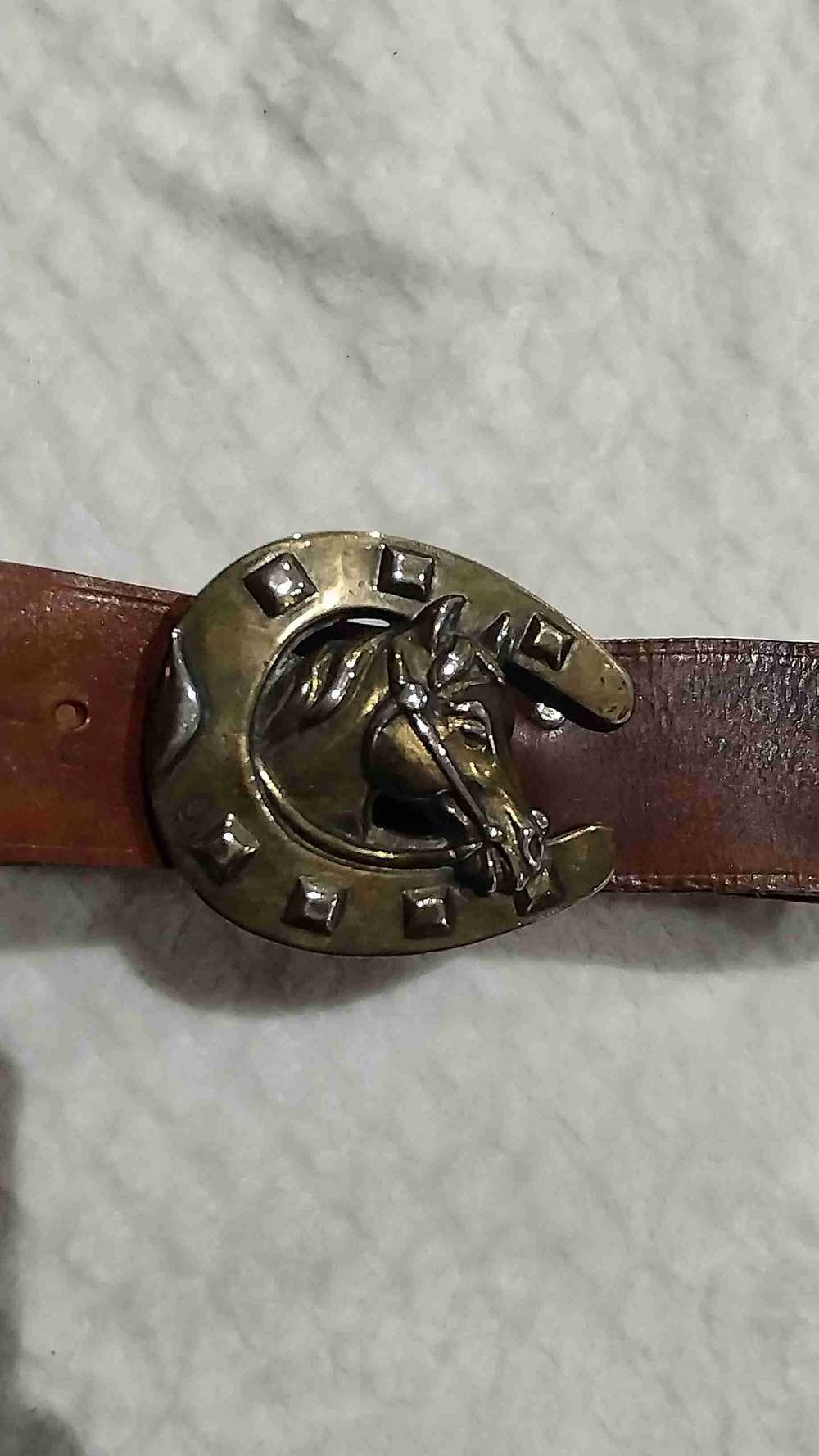 Leather belt - Brown leather belt Horse head buck… - image 2