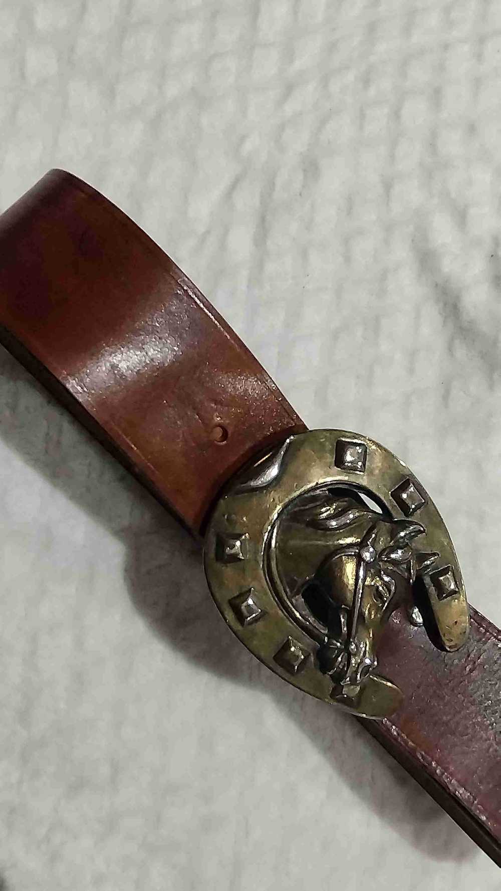 Leather belt - Brown leather belt Horse head buck… - image 3