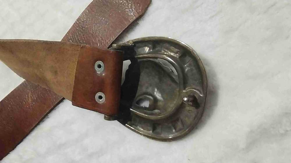 Leather belt - Brown leather belt Horse head buck… - image 5