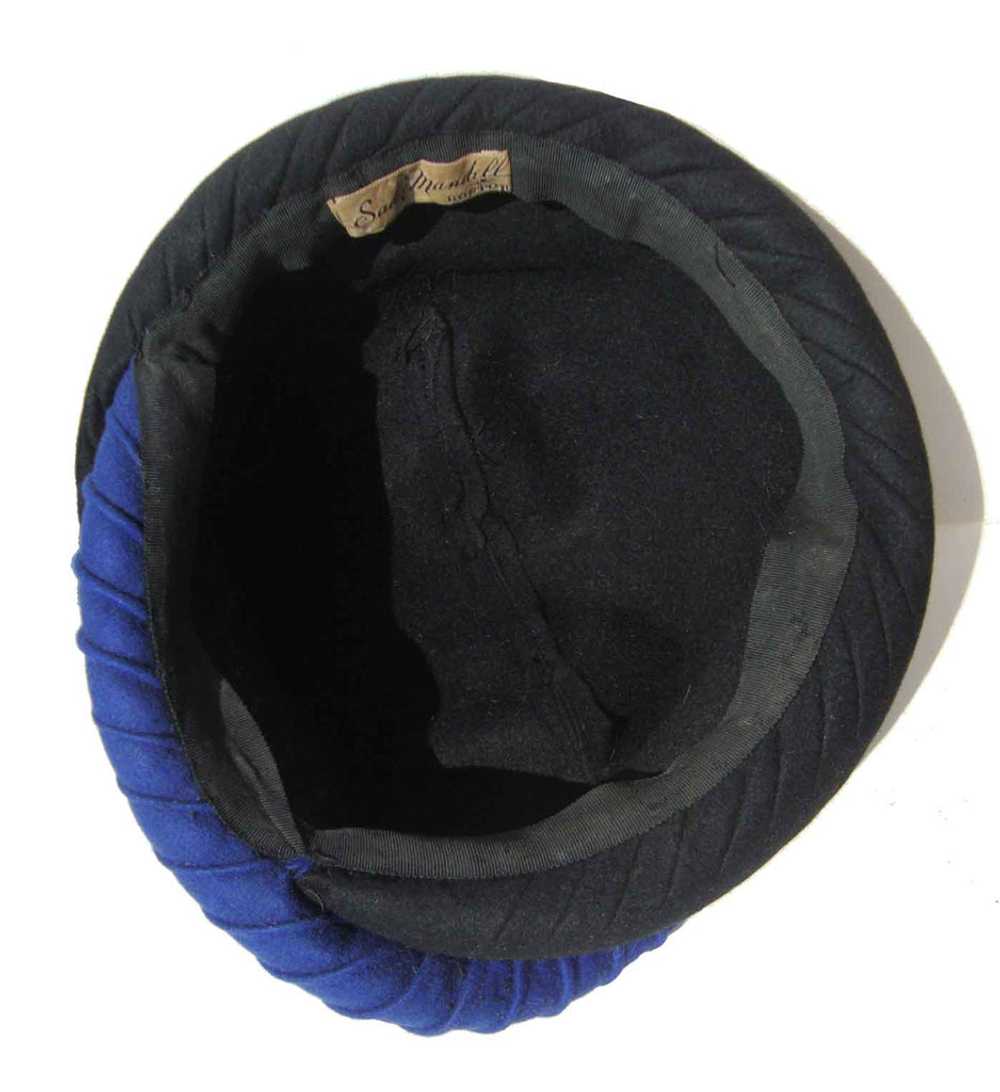 Vintage 40s Turban Hat Black & Blue Wool – Sadie … - image 4