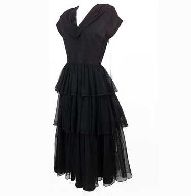 1940s Lacey Black Evening Gown