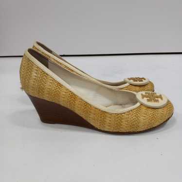Tory Burch Brown Leather And Wood Wedge Heels Siz… - image 1