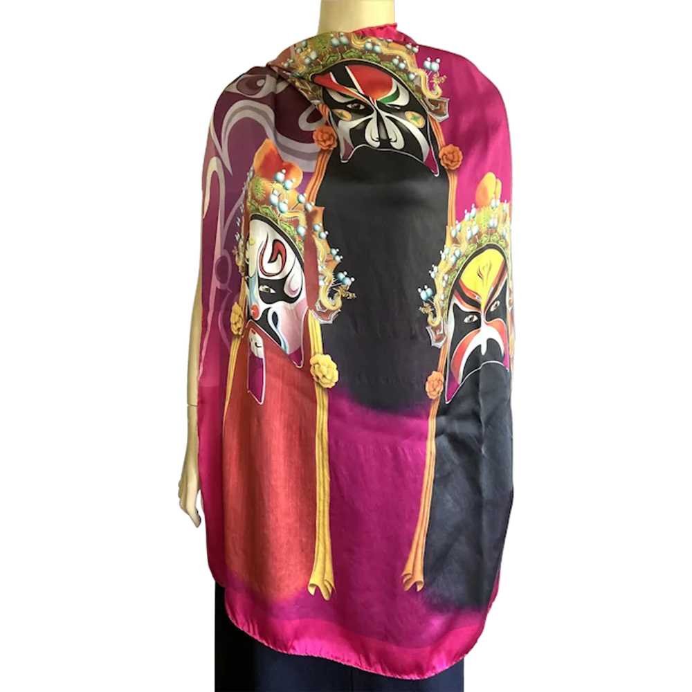 Huge Colorful Silk Square Scarf With Chinese Oper… - image 1