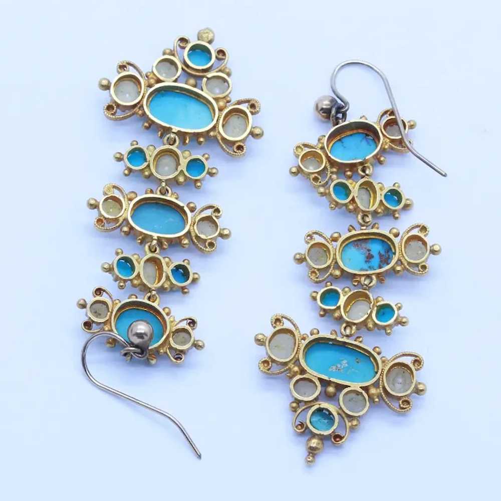Antique Victorian Earrings 18k Gold Turquoise Pea… - image 3