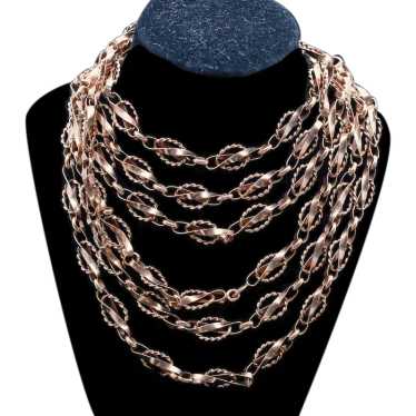 Antique Long Chain Necklace Sautoir 14k Red Gold V