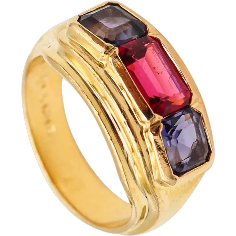 Bvlgari France Three Gems Ring In 18Kt Gold With … - image 1