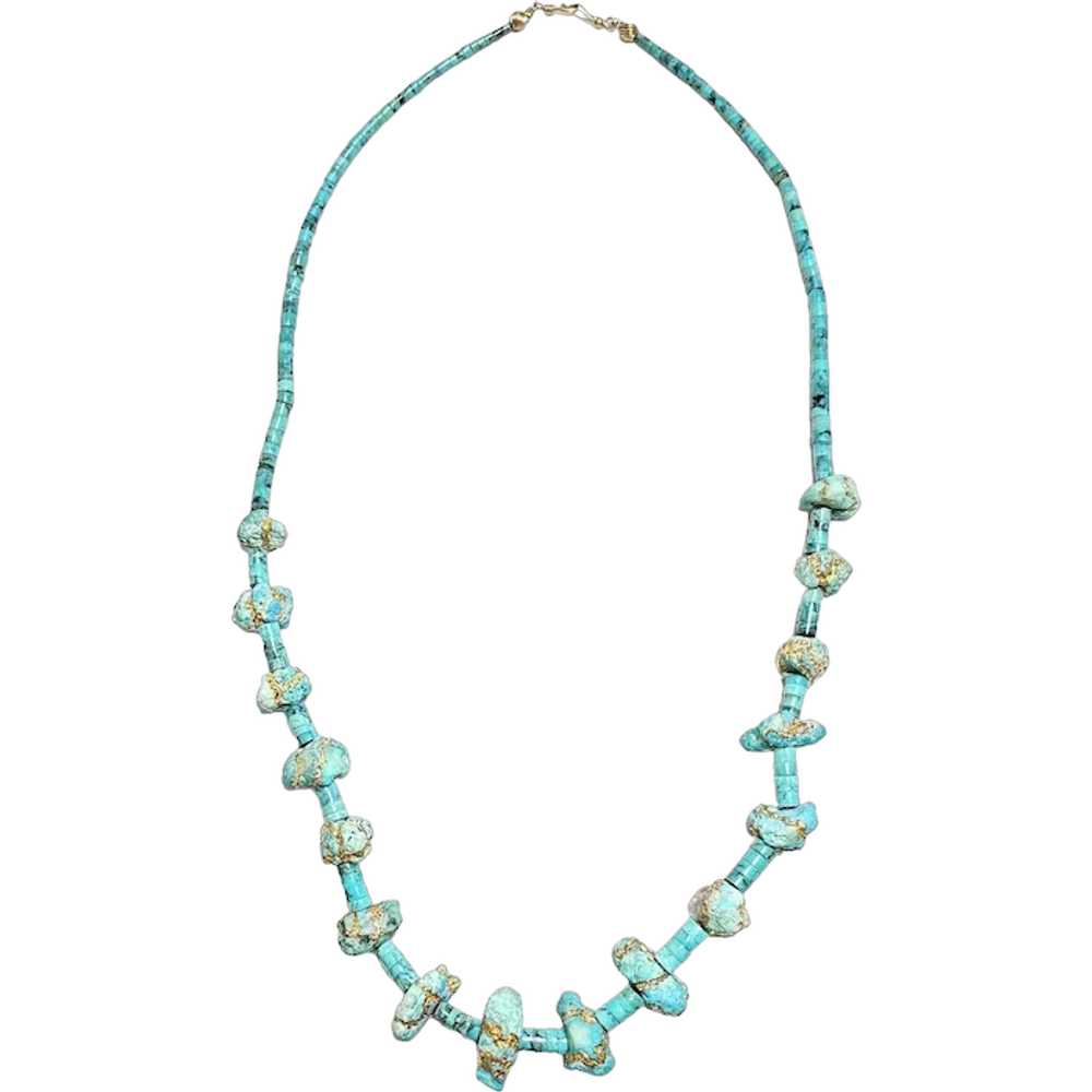 Turquoise Necklace 24k Paint 32" Unique Stunning … - image 1