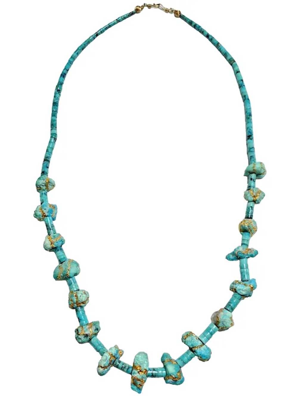 Turquoise Necklace 24k Paint 32" Unique Stunning … - image 2