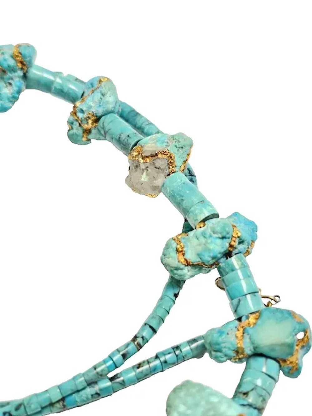 Turquoise Necklace 24k Paint 32" Unique Stunning … - image 4